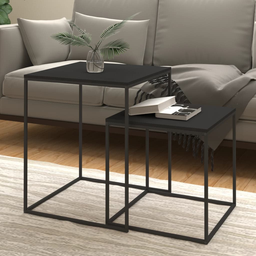 Modern Nesting Coffee Table Set of 2 - Industrial Wood & Metal Design
