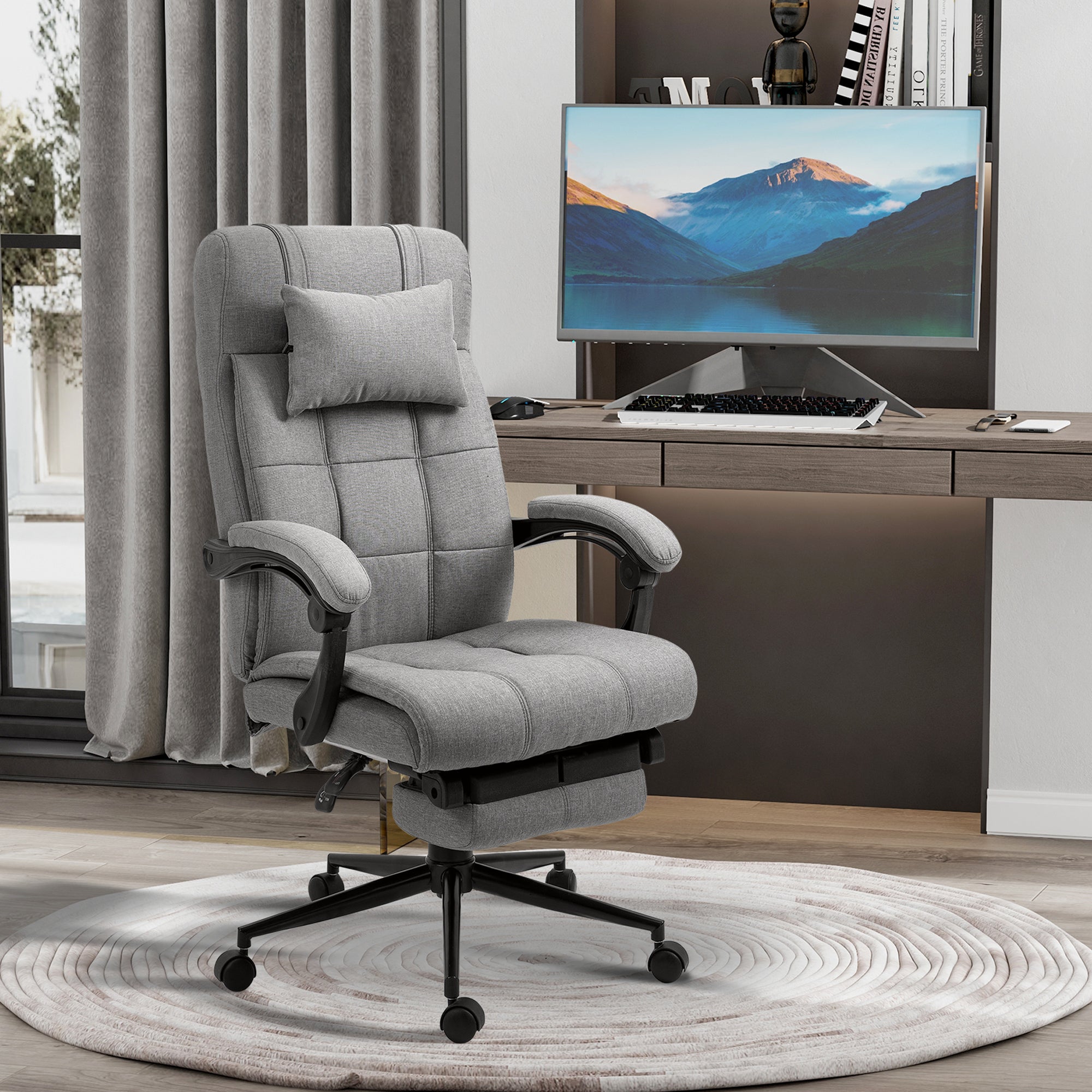 Ergonomic Reclining Office Chair with Retractable Footrest - 155° Recline, Linen-Feel Fabric, 330 lbs Capacity