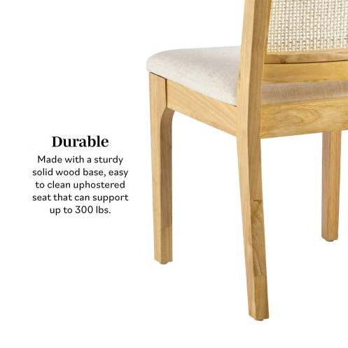 Modern Solid Wood Dining Chairs Set of 2 with Rattan Inset Back - Natural Finish