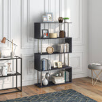 5-Tier Bookcase S-Shaped Wooden Storage Shelf Modern Decorative For Home And Office Black