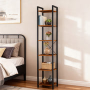 Narrow Bookshelf Tall Skinny Bookcase 6 Tier Storage Rack Rustic Corner Shelf Metal Frame Small Freestanding Bookshelves Industrial Display Stand