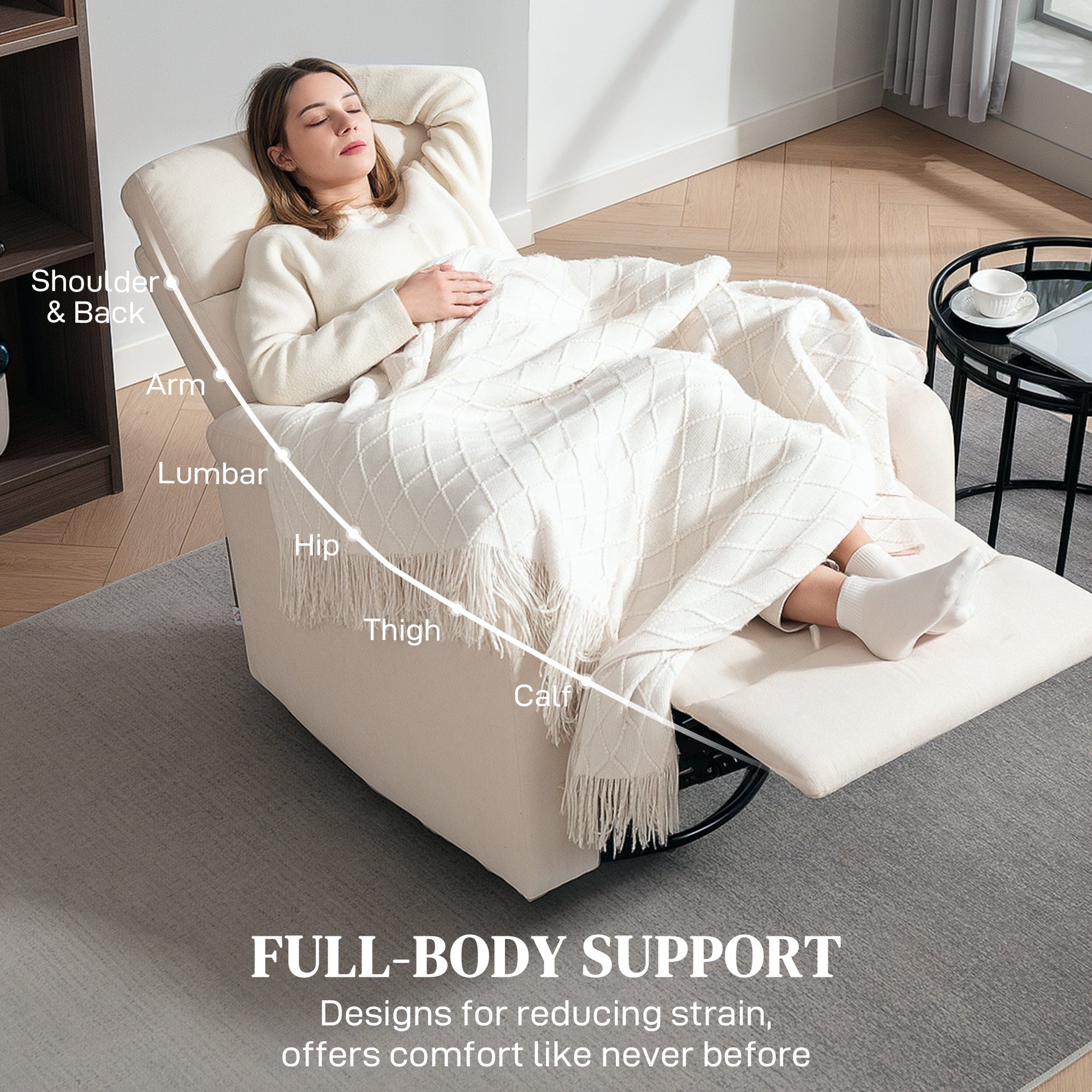 Manual Swivel Glider Recliner Chair - 360° Rotation, Rocking & Reclining with Linen-Feel Fabric