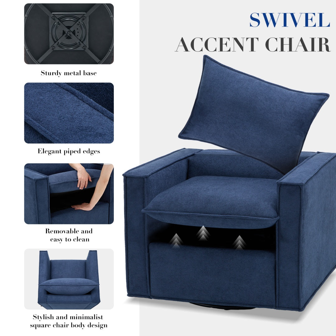 360° Swivel Accent Chair - Upholstered Armchair with Back Support Pillow