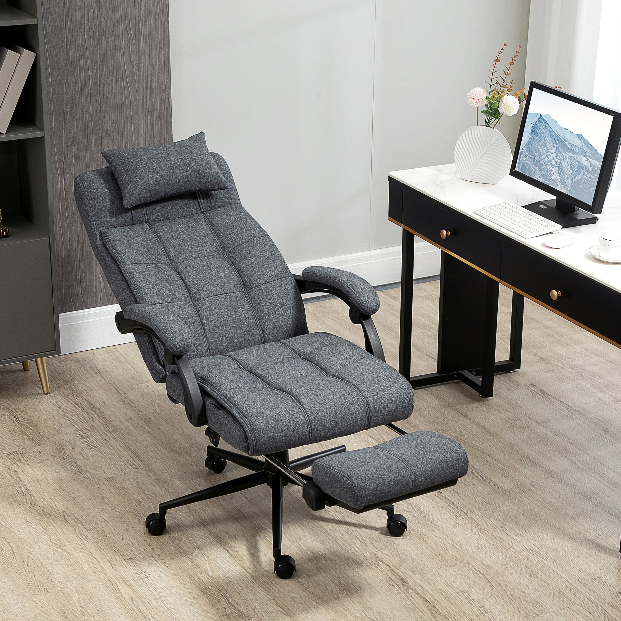 Ergonomic Reclining Office Chair with Retractable Footrest - 155° Recline, Linen-Feel Fabric, 330 lbs Capacity