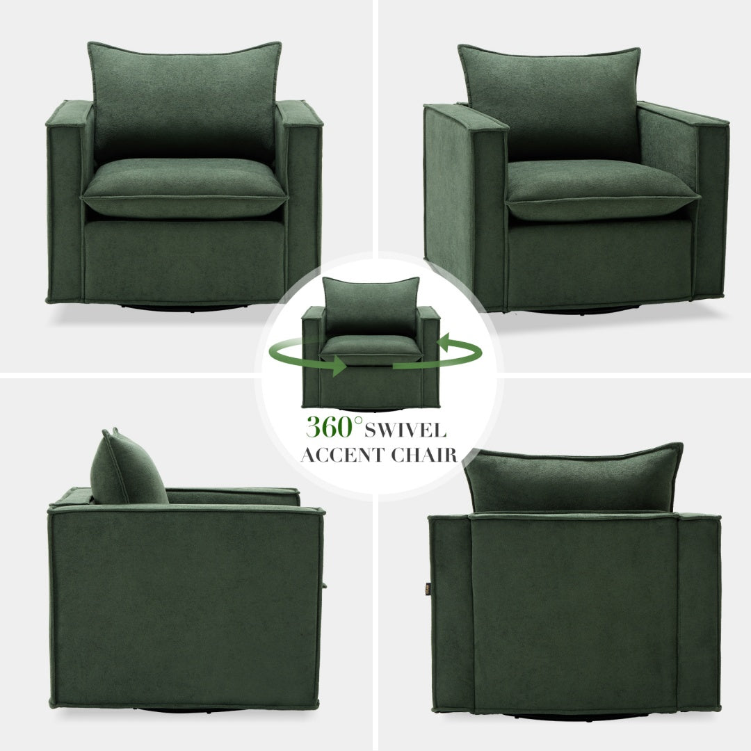 360° Swivel Accent Chair - Upholstered Armchair with Back Support Pillow