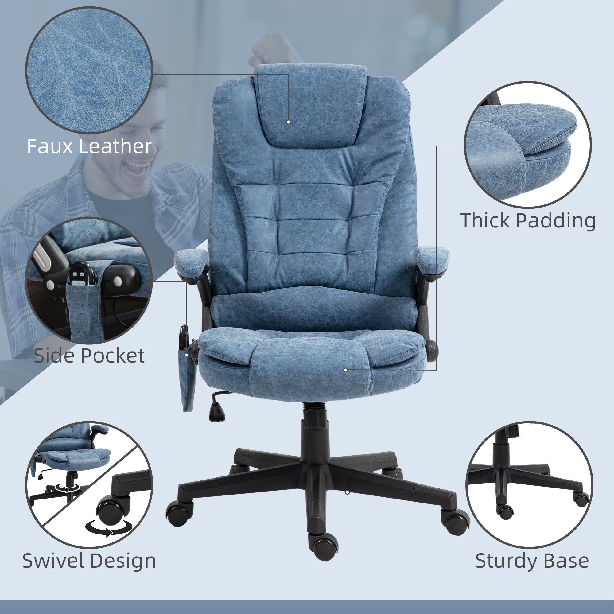 Ergonomic Massage Office Chair with Heat & Recline - Premium Home Office Seating