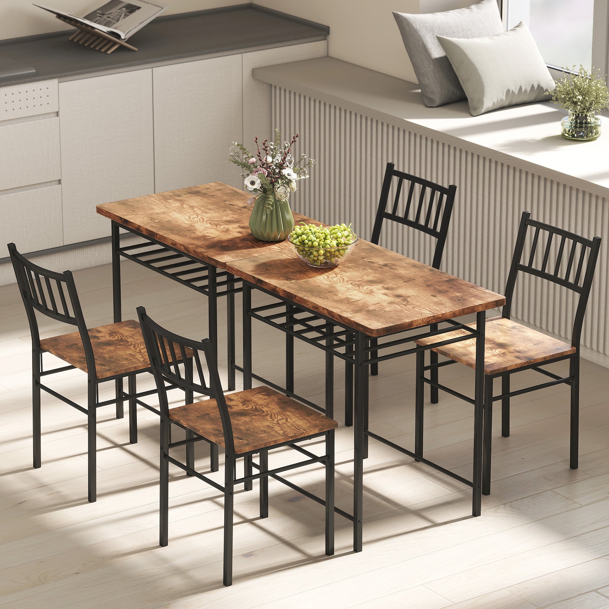 3-Piece Small Dining Table Set for 2 - Industrial Style with Storage Shelf