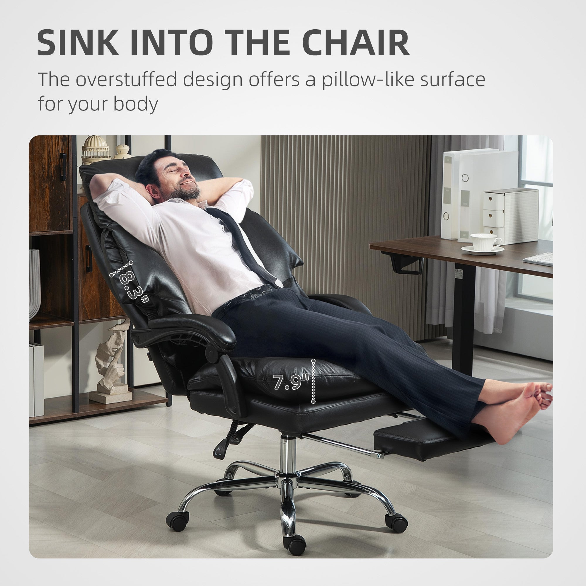 Overstuffed Reclining Office Chair with Footrest - Cloud-Like Comfort for Home Office