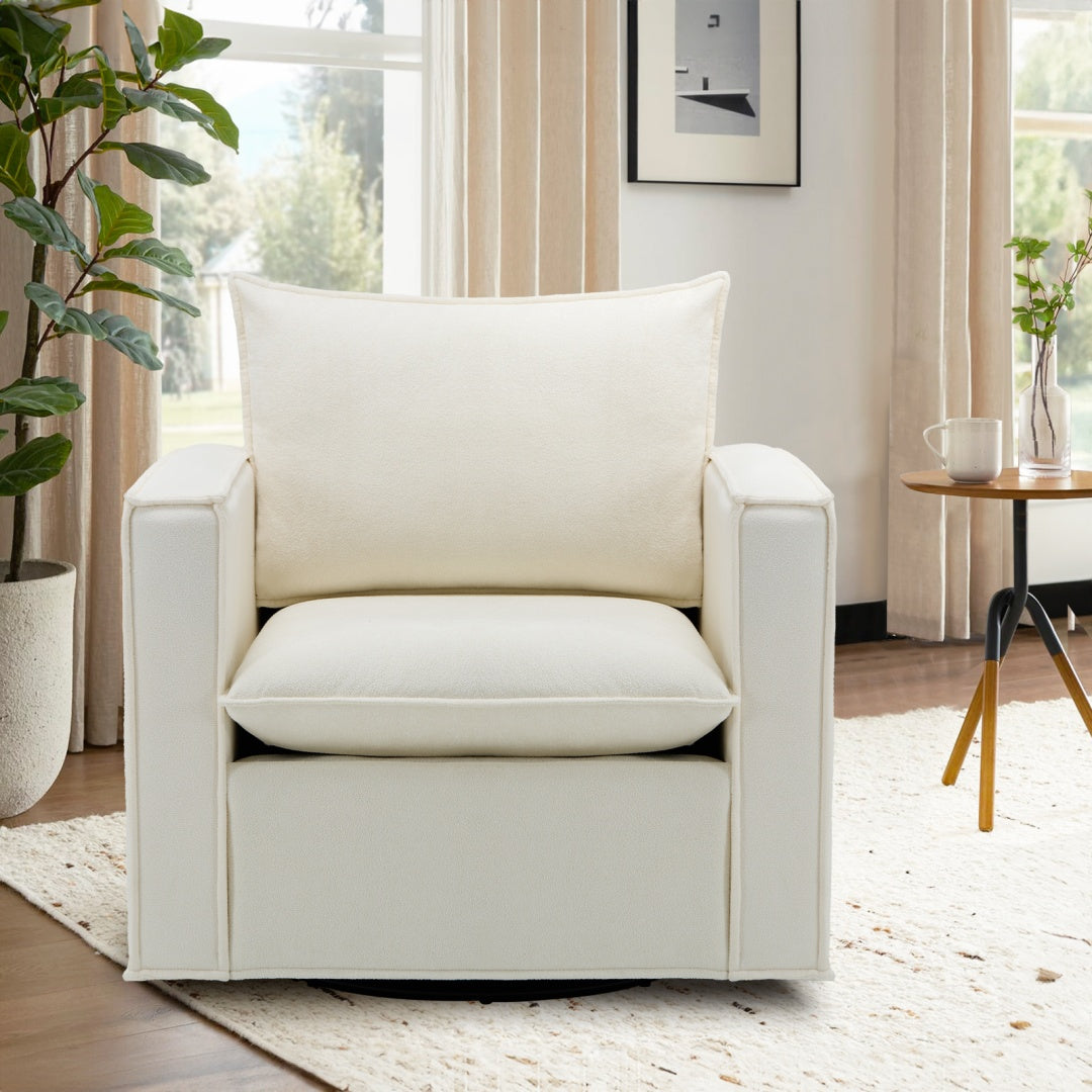 360° Swivel Accent Chair - Upholstered Armchair with Back Support Pillow