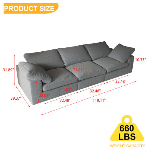 F-Concept Oversized Cloud Sofa - 3-Seater Chenille Fabric Couch with Double Plush Cushions, Gray