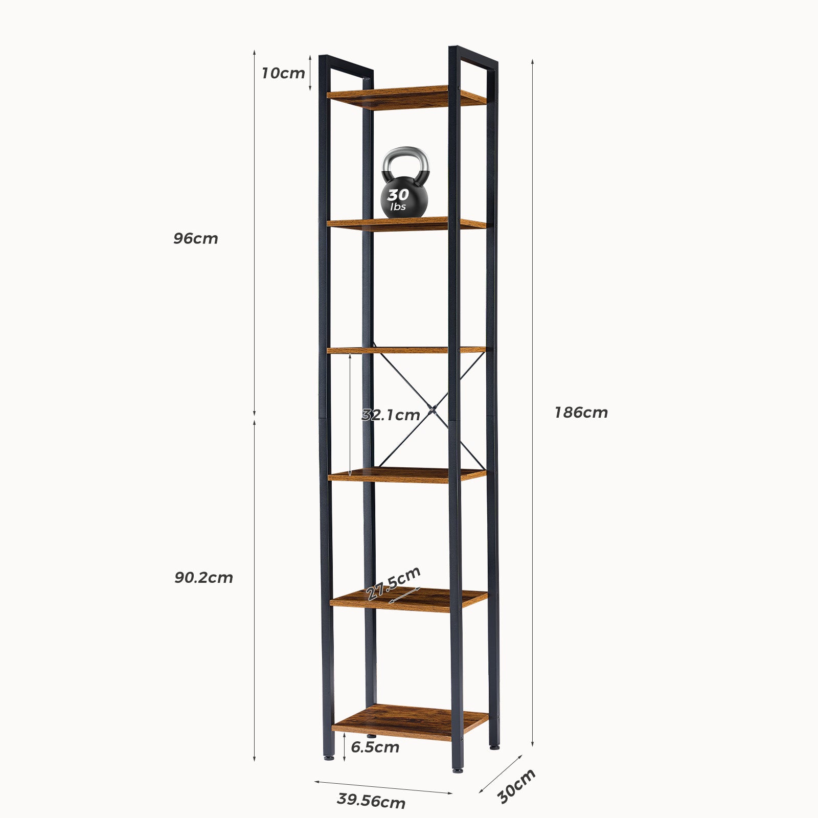 Narrow Bookshelf Tall Skinny Bookcase 6 Tier Storage Rack Rustic Corner Shelf Metal Frame Small Freestanding Bookshelves Industrial Display Stand