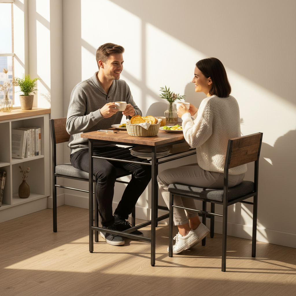 Couple enjoying breakfast at compact dining set