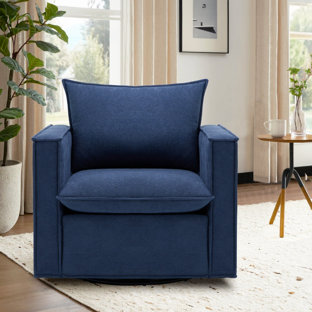 360° Swivel Accent Chair - Upholstered Armchair with Back Support Pillow