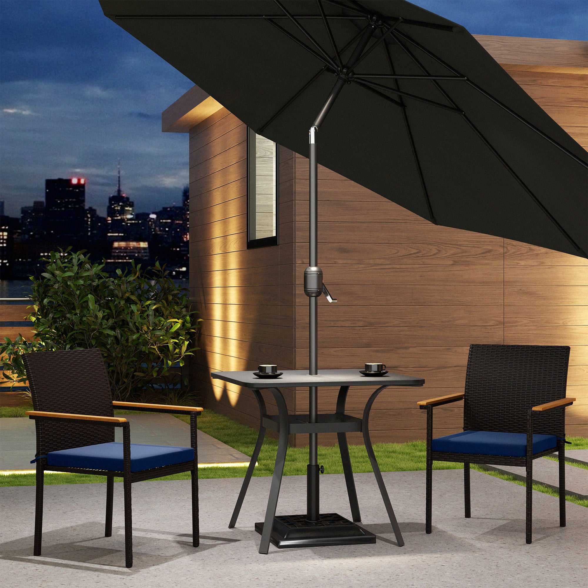 Stackable Patio Dining Chairs Set of 2 with Cushions - Acacia Wood Armrests & Weather-Resistant Wicker