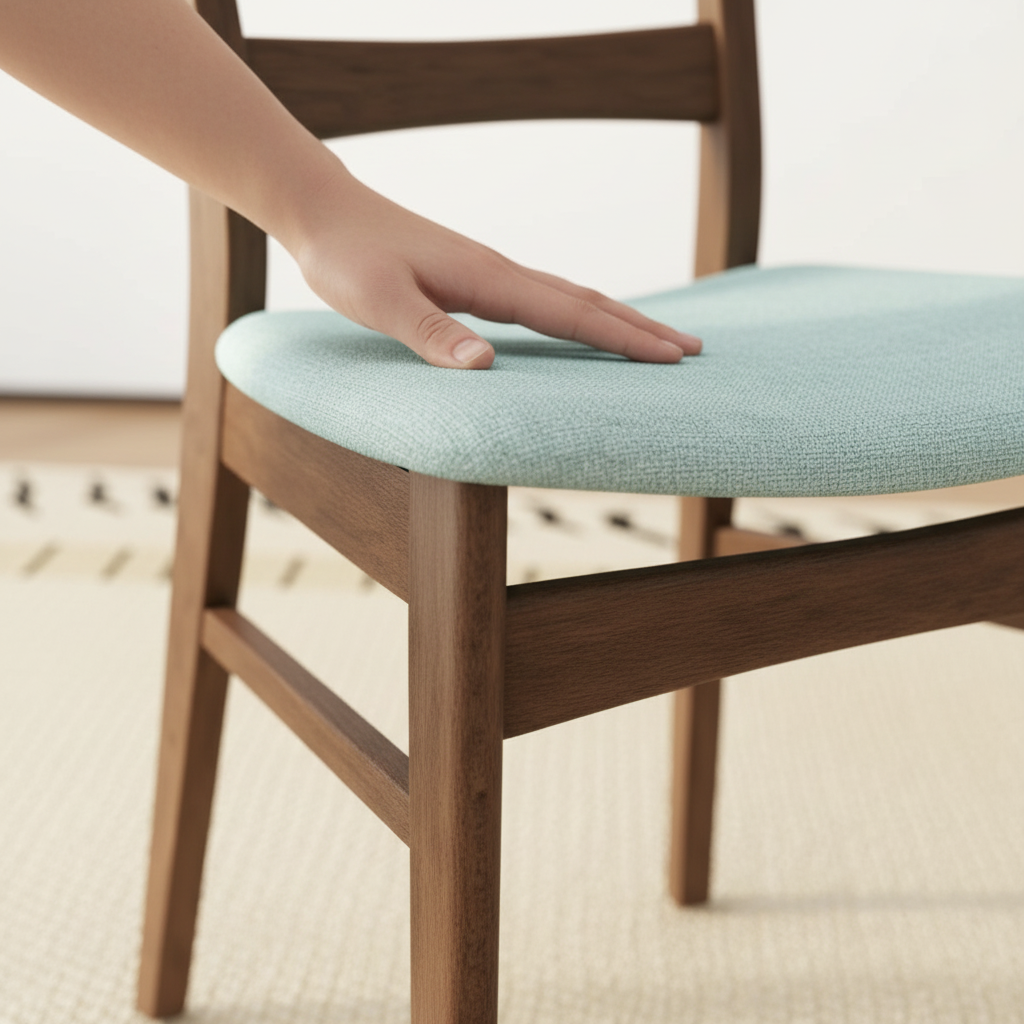 Fabric and rubberwood detail close-up