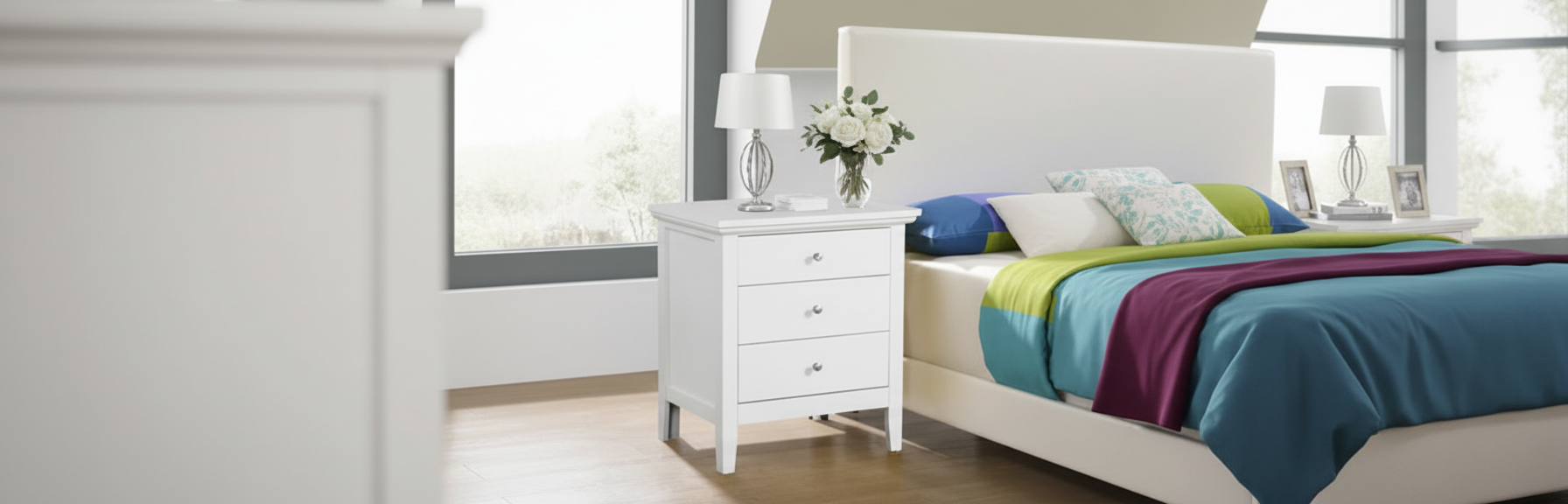 Elegant White Nightstand - Angle View