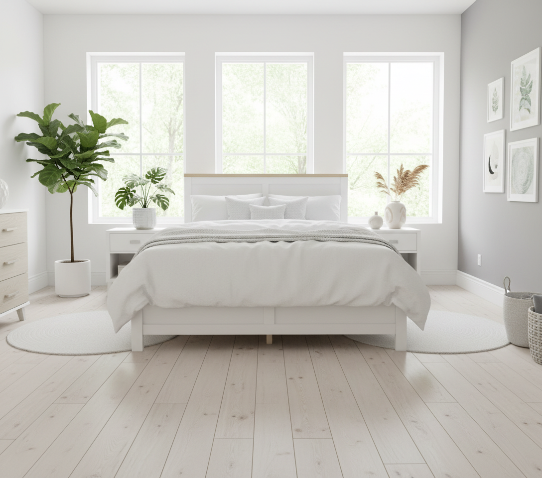 Full Size White Bed - Room View