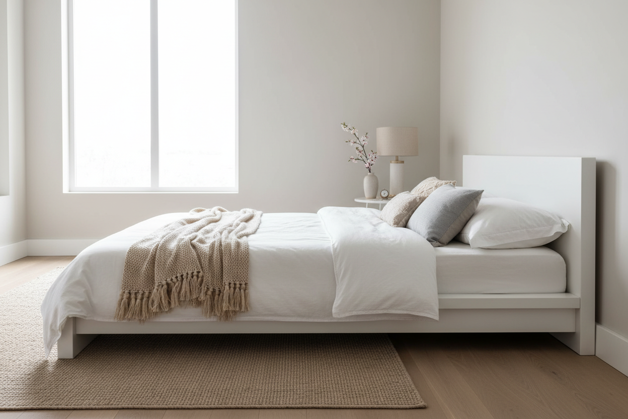 Modern White Queen Platform Bed - Side Profile