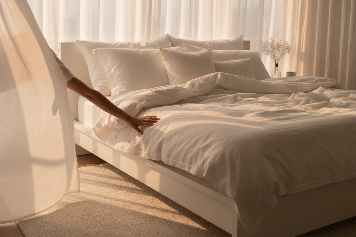 Modern White Queen Platform Bed - Lifestyle