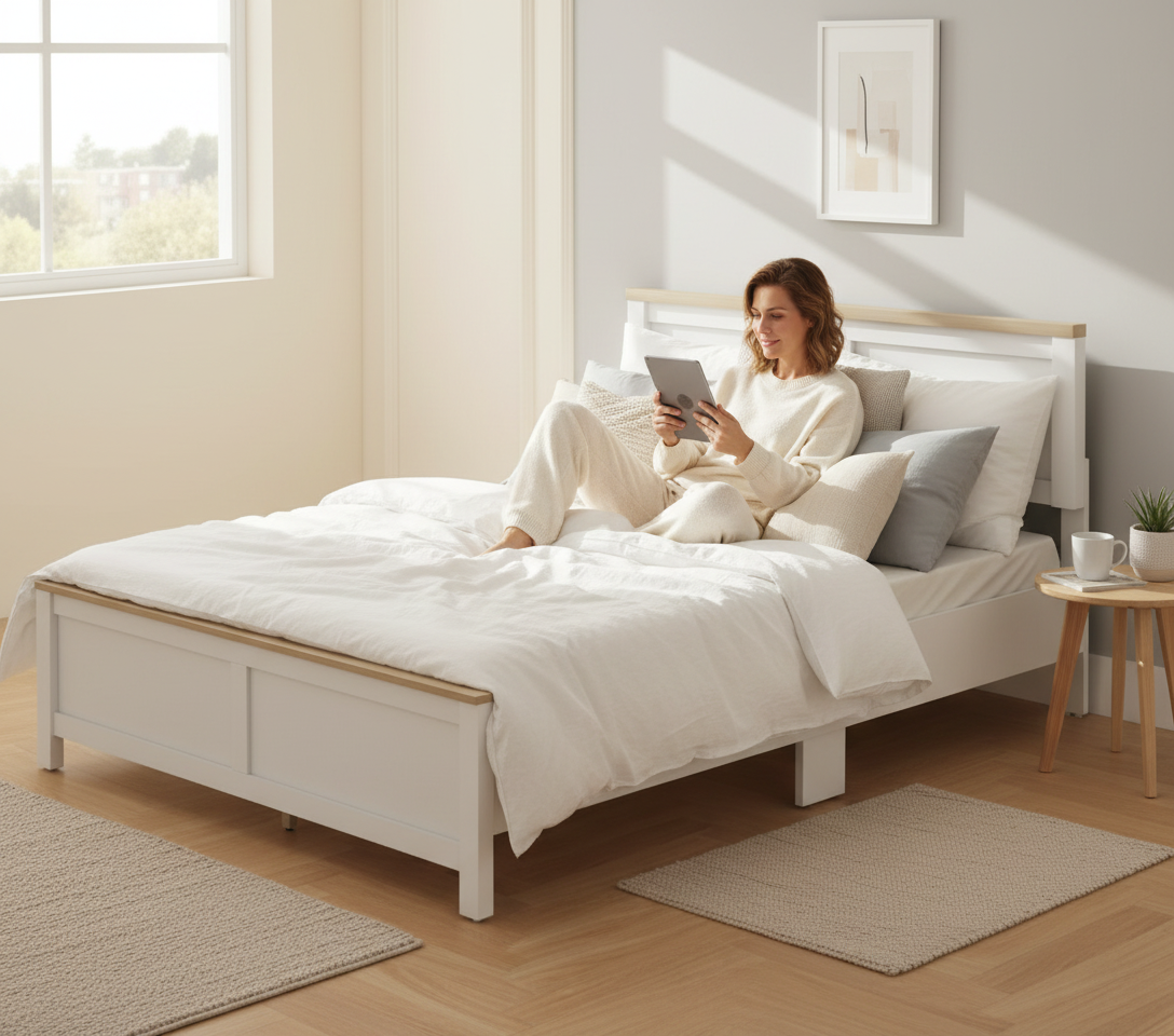 Full Size White Bed - Lifestyle