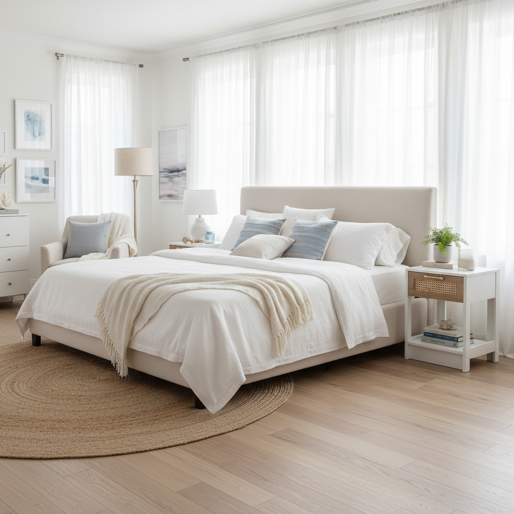 White Rattan Nightstand - Room View
