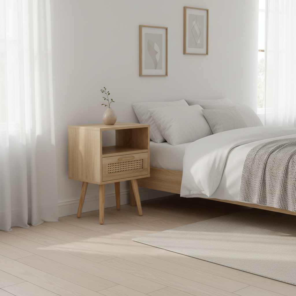 Rattan Nightstand - Angle View