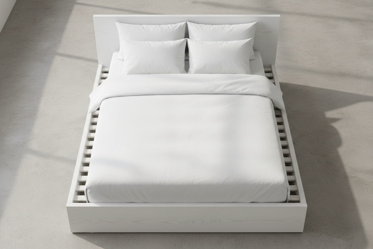 Modern White Queen Platform Bed - Overhead View