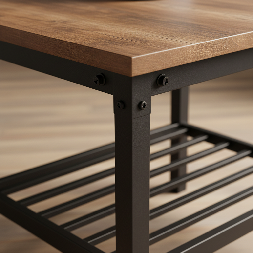 MDF tabletop and steel frame detail