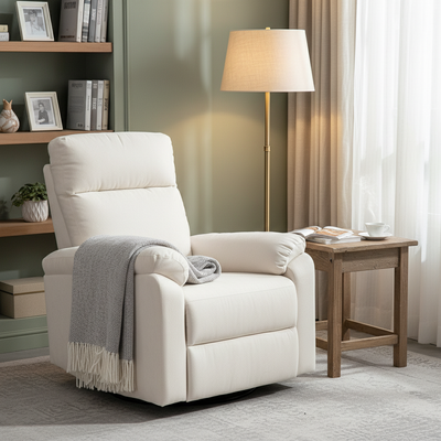 Manual Swivel Glider Recliner Chair - 360° Rotation, Rocking & Reclining with Linen-Feel Fabric