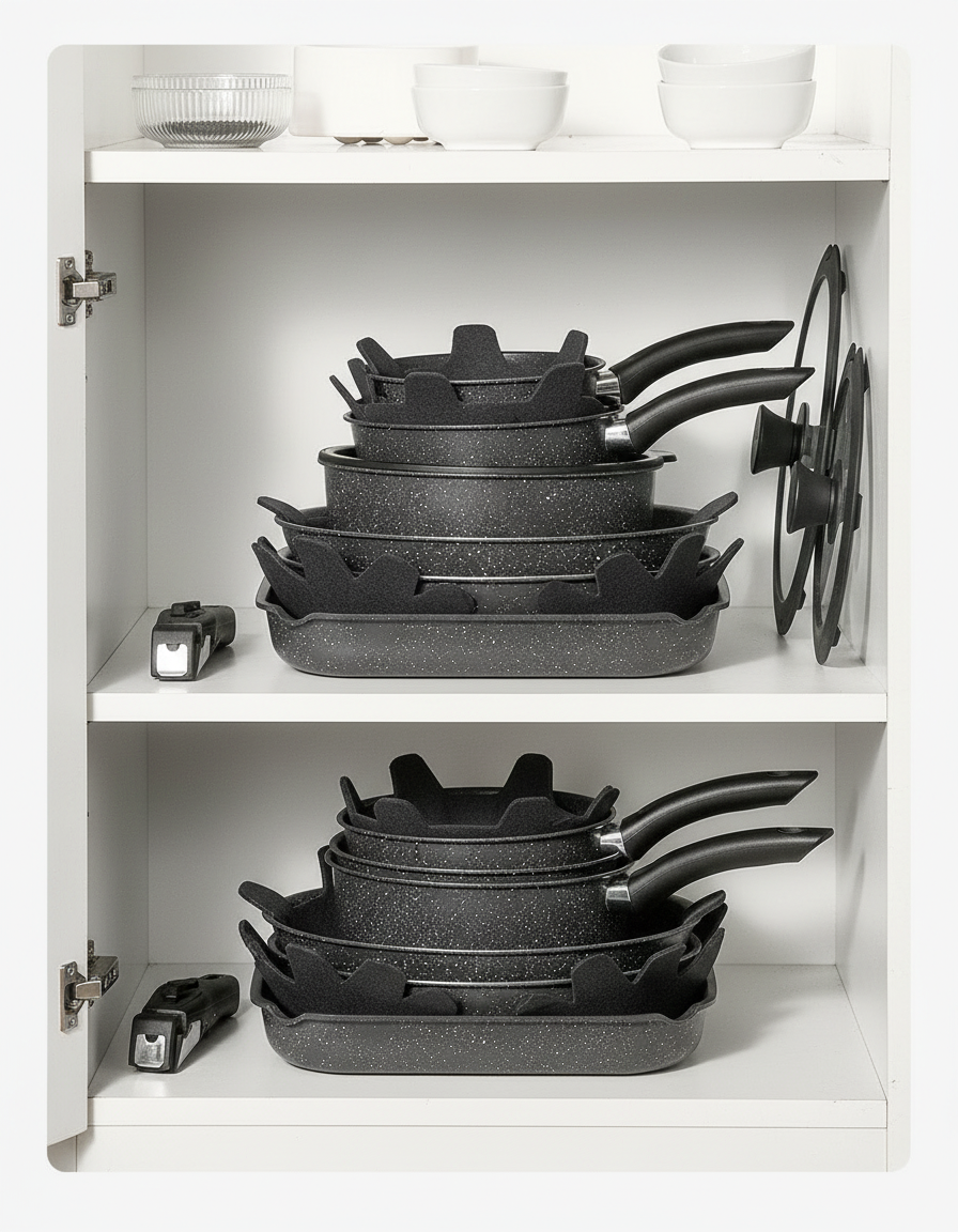 Set organizado en gabinete