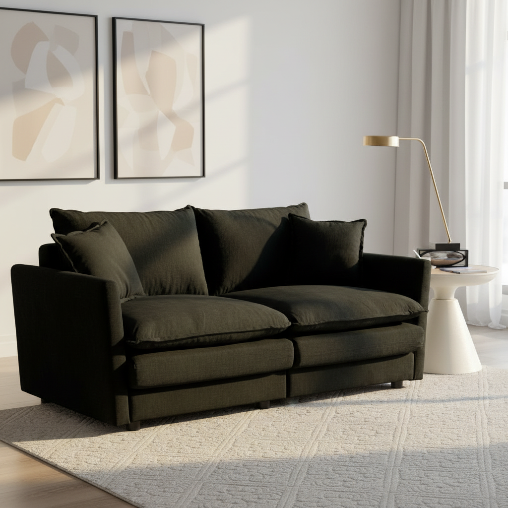 Side angle black loveseat modern room