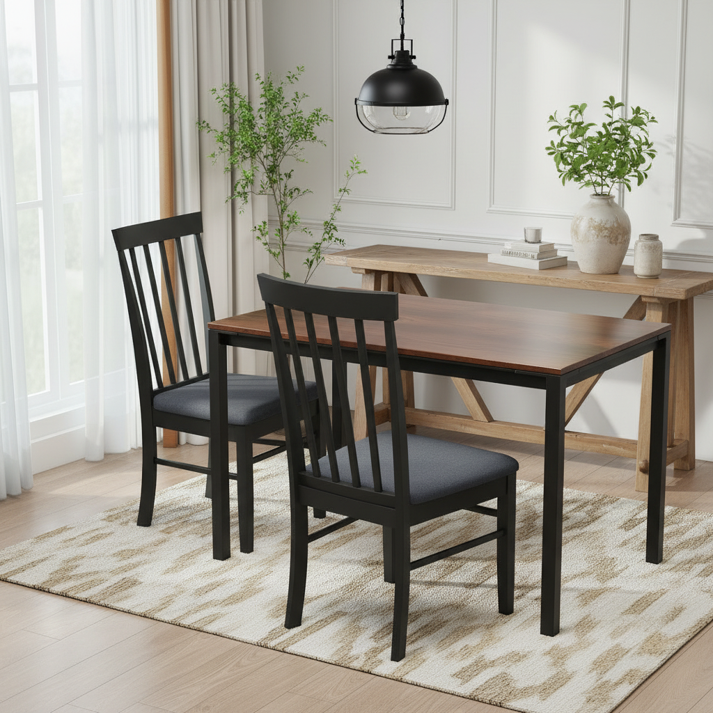 Side view chairs tucked under table