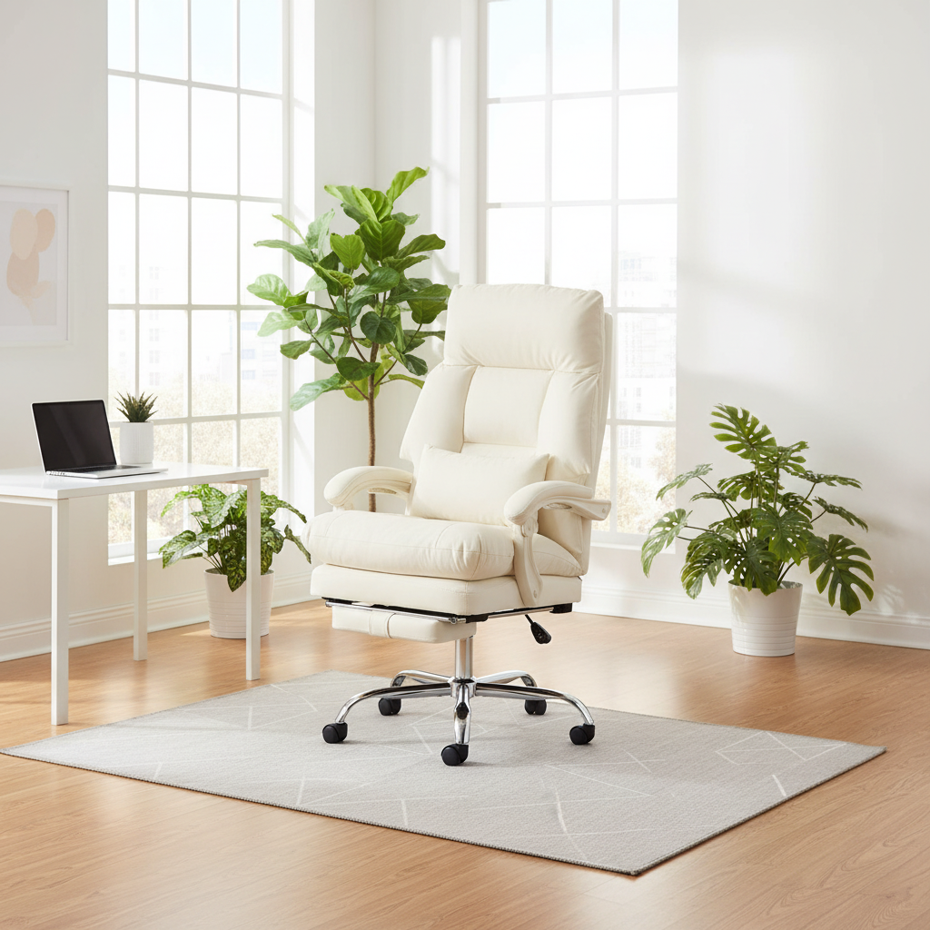 Silla crema overstuffed en oficina escandinava