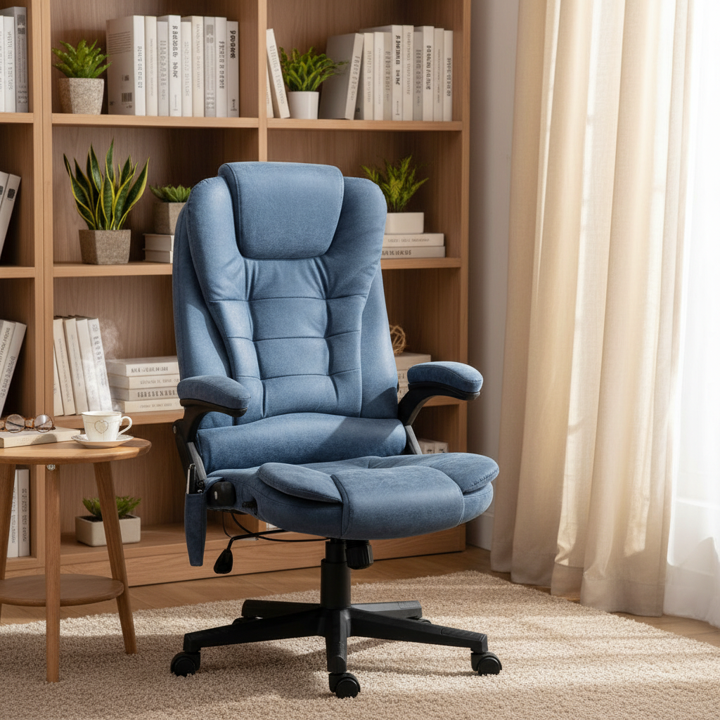 Silla de masaje en oficina en casa con librería